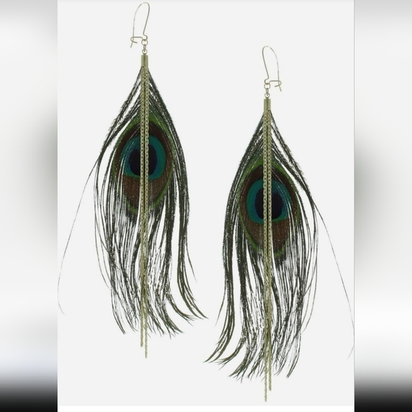 Olivia Welles Jewelry - OLIVIA WELLES, Peacock Feather Dangle Earrings